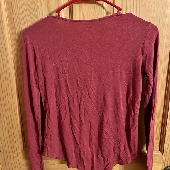 Mudd Lace Front Long Sleeve Tee Junior XS Teen School Tween Burgundy Rust Soft - Picture 6 of 16